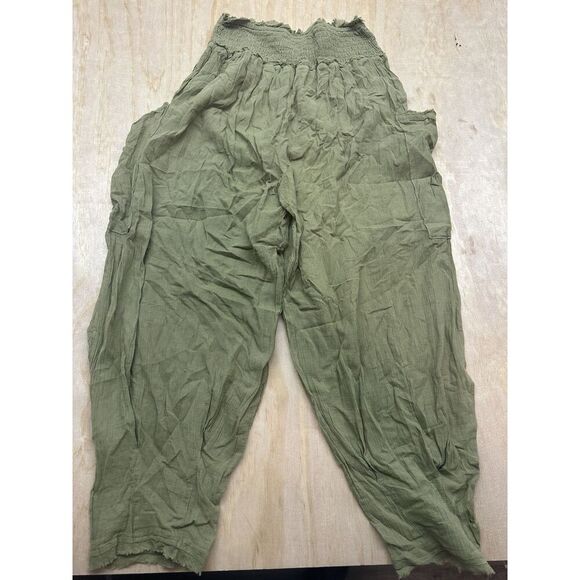 Anthropologie Harem Pants Cotton XS Green Sage Smocked Waist Elastic Boho - Picture 1 of 4
